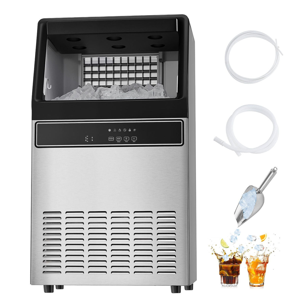 120lbs/24H Commercial Ice Maker Machine, 33lbs Storage Capacity Ice Maker with Drain Pump, 55 Ice Cubes in 15 Minutes, LED Digital Display Freestanding Self-Cleaning for Bar Office Restaurant