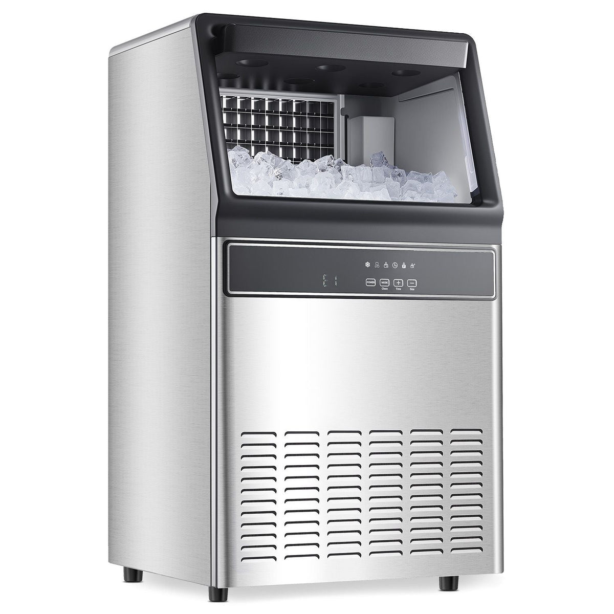 120lbs/24H Commercial Ice Maker Machine, 33lbs Storage Capacity Ice Maker with Drain Pump, 55 Ice Cubes in 15 Minutes, LED Digital Display Freestanding Self-Cleaning for Bar Office Restaurant