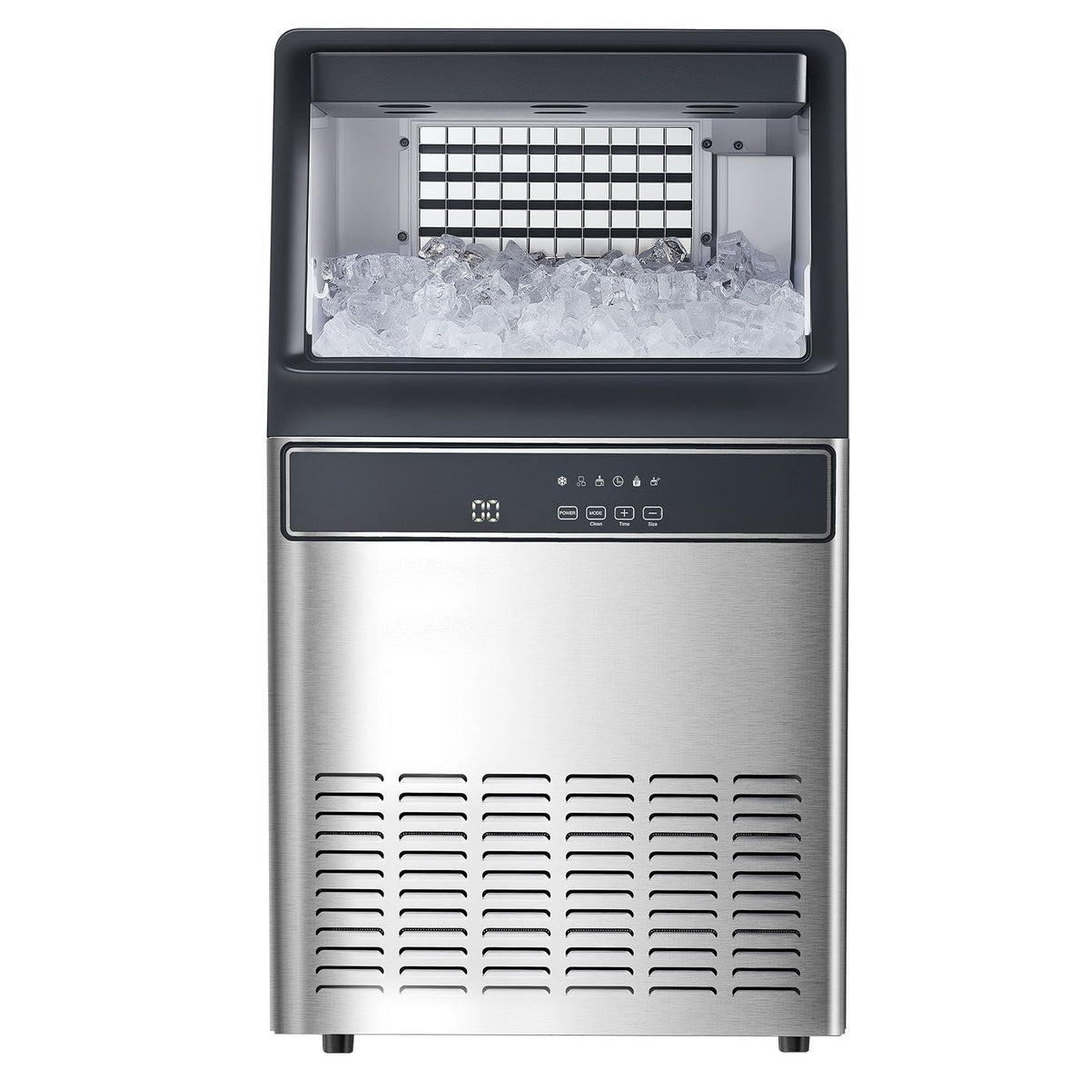 120lbs/24H Commercial Ice Maker Machine, 33lbs Storage Capacity Ice Maker with Drain Pump, 55 Ice Cubes in 15 Minutes, LED Digital Display Freestanding Self-Cleaning for Bar Office Restaurant