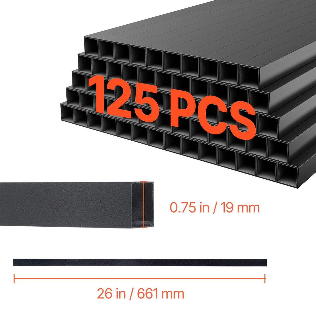 125 Pack Deck Balusters, 3/4 in Square x 26 in Long Aluminum Railing Spindles, Hollow Metal Decking Stair Balusters with Connectors, Screws, for Deck, Porch & Staircase Railing Fence, Black