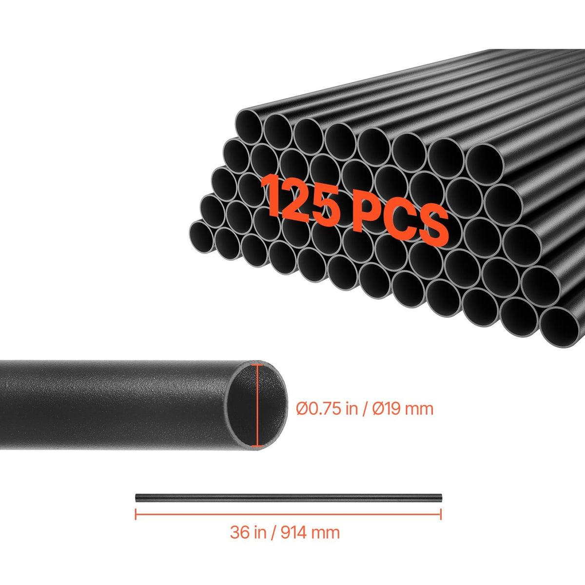 125 Pack Deck Balusters, 36 in Aluminum Railing Spindles, 3/4 in Diameter Hollow Round Metal Decking Stair Balusters with Connectors, Screws, for Deck, Porch & Staircase Railing Fence, Black
