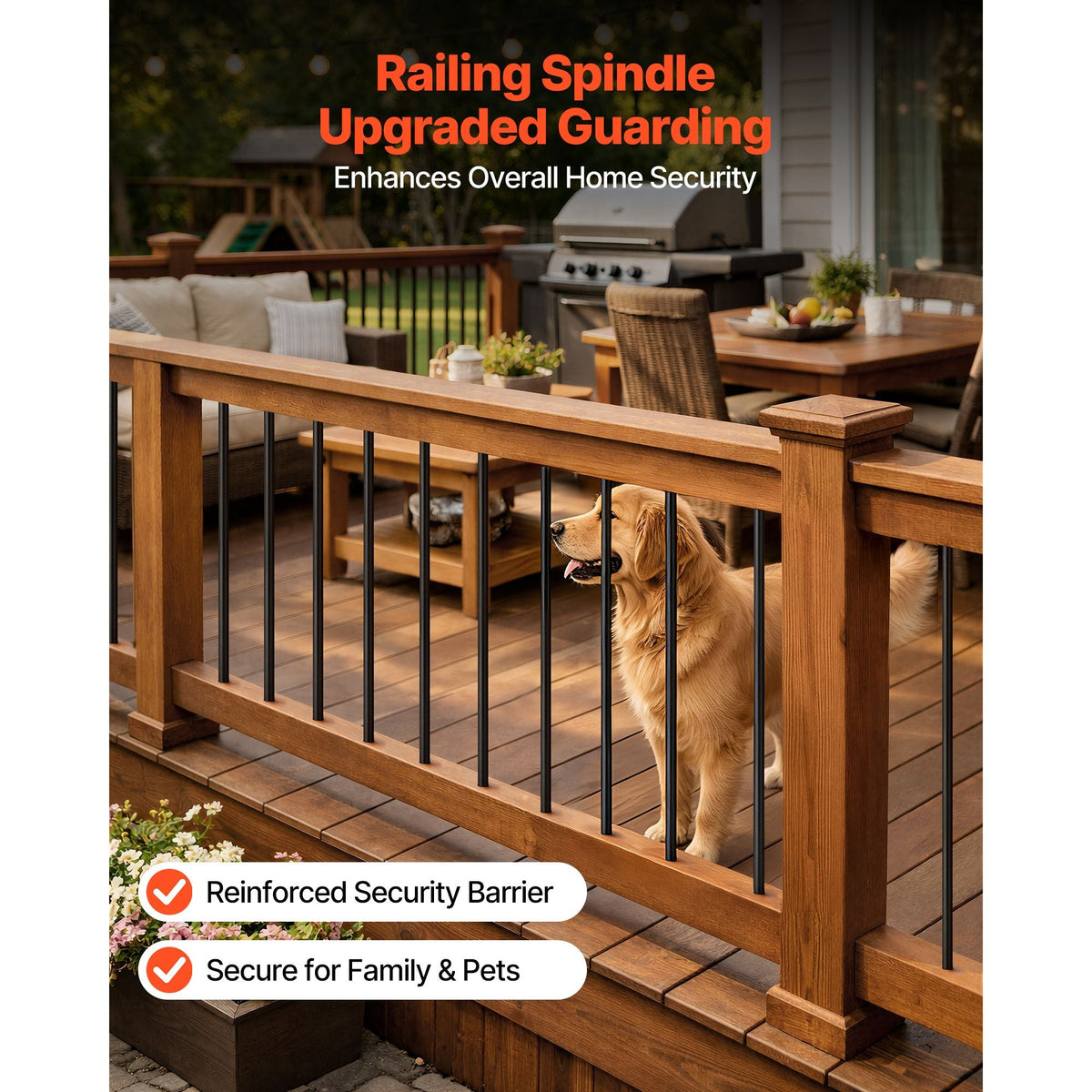 125 Pack Deck Balusters, 36 in Aluminum Railing Spindles, 3/4 in Diameter Hollow Round Metal Decking Stair Balusters with Connectors, Screws, for Deck, Porch & Staircase Railing Fence, Black