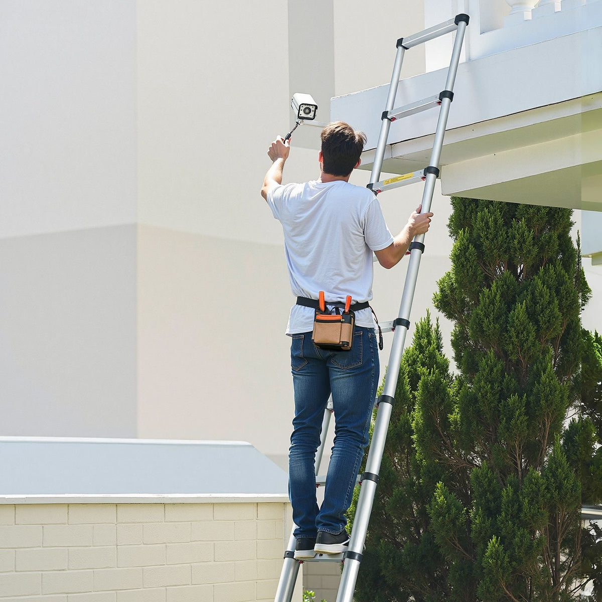 12.5ft Telescoping Ladder, Aluminum Lightweight Multi-Purpose Collapsible Extension, One-Touch Retraction Ladder, Heavy Duty 330LBS Max Capacity with Non-Slip Feet, for Home, Outdoor Work, Loft