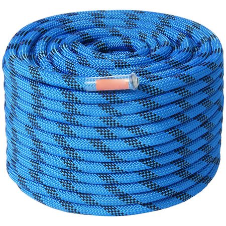 12.7mm Static Climbing Rope, 38M(125ft) Outdoor Rock Climbing Rope 30KN Breaking Tension, Fiber Rope with Steel Snap Hooks for Escape, Rappelling, Fire Rescue, Blue