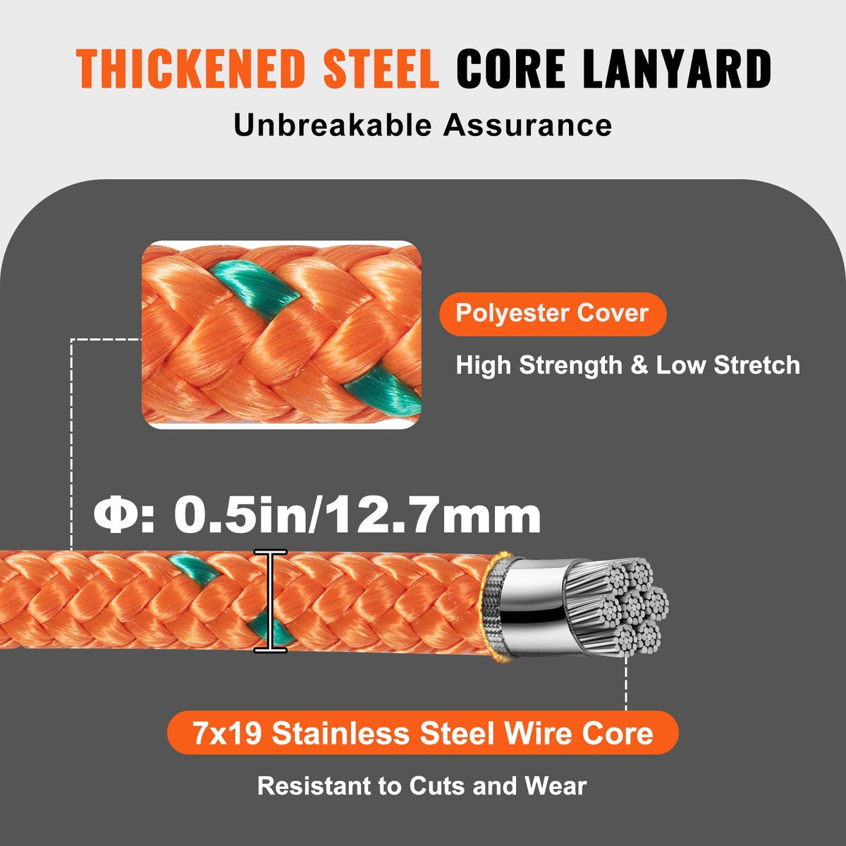 12.7mm Steel Core Flipline, 10ft(3m) Arborist Flipline, Flip Line for Tree Climbing with Alloy Steel Snap Hook & Aluminum Alloy Carabiner, 30KN Breaking Tension for Fall Protection, Tree Climber
