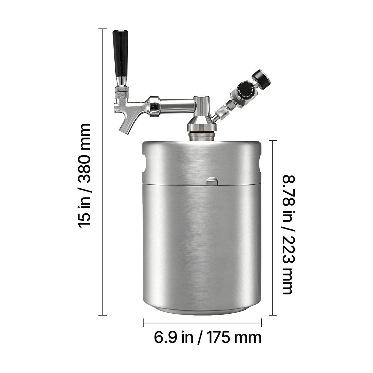 128oz Mini Keg, Pressurized Growler Tap System, 304 Stainless Steel Beer Kit, with Co2 Regulator, Self-Closing Faucet, Keeps Fresh and Carbonation for Homebrew, Craft and Draft Beer