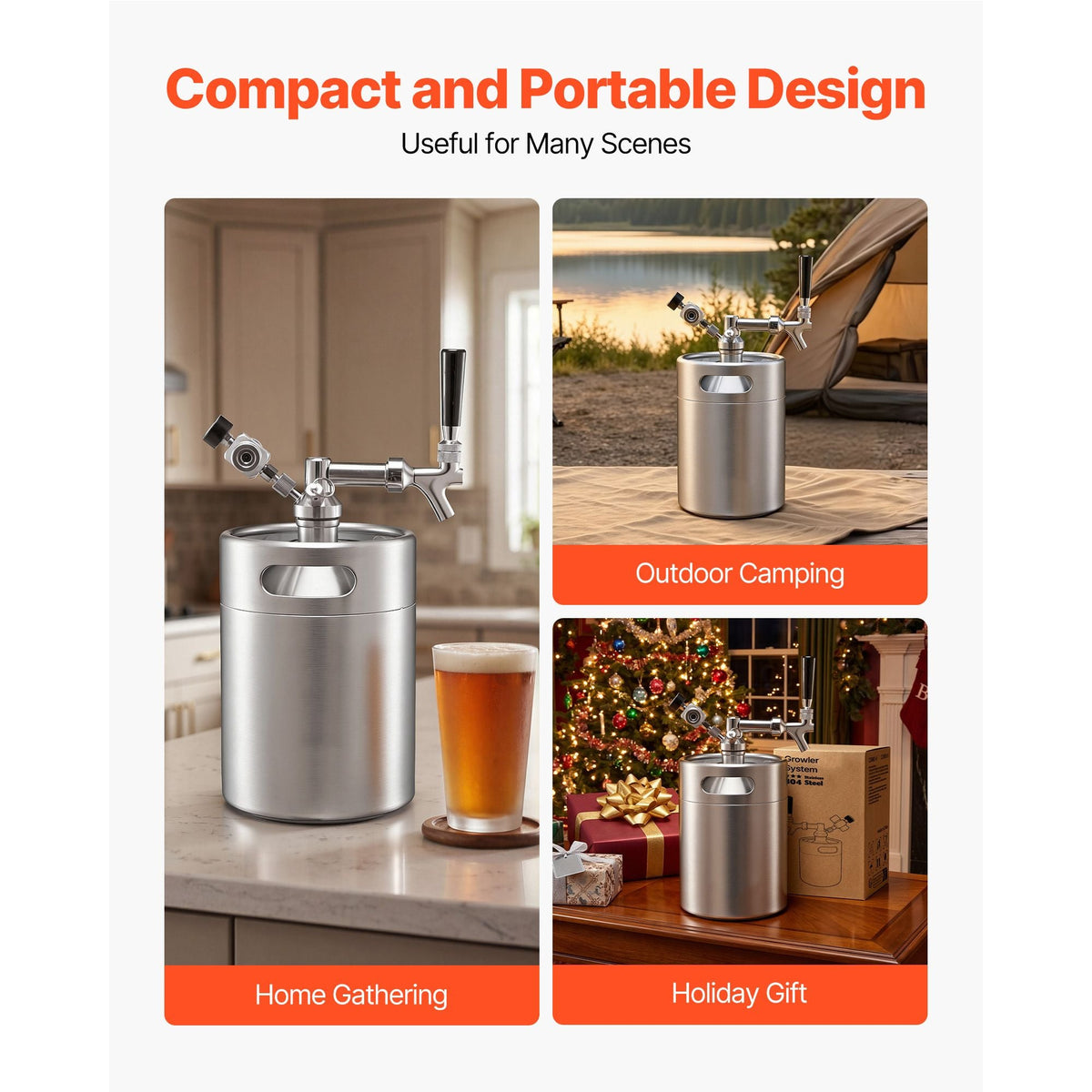 128oz Mini Keg, Pressurized Growler Tap System, 304 Stainless Steel Beer Kit, with Co2 Regulator, Self-Closing Faucet, Keeps Fresh and Carbonation for Homebrew, Craft and Draft Beer