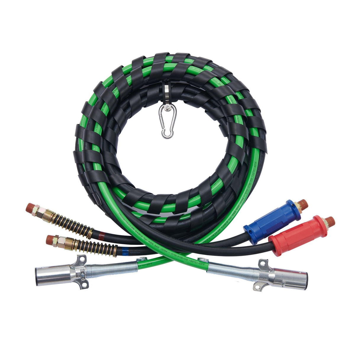 12FT Semi Truck Air Lines Kit, 3-in-1 Air Hoses & ABS Power Line for Semi Truck Trailer Tractor, 7-Way Plug Electrical Cord Cable and Rubber Air Lines Hose Assembly Kit with Hook & Teflon Tape