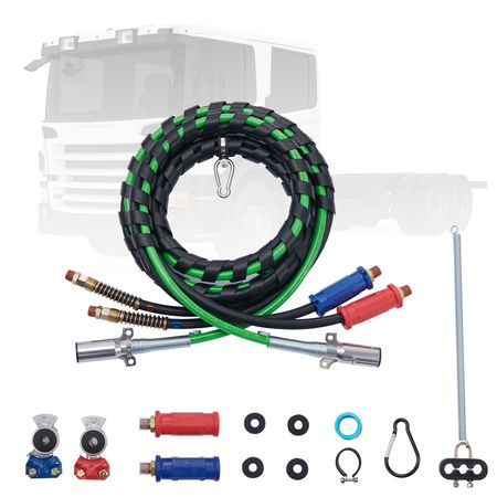 12FT Semi Truck Air Lines Kit with 2PCS Glad Hands, 3-in-1 Air Hoses & 7 Way ABS Electric Power Line, with 2PCS Gladhand Handles, 4PCS Seals and Tender Spring Kit for Semi Truck Trailer Tractor