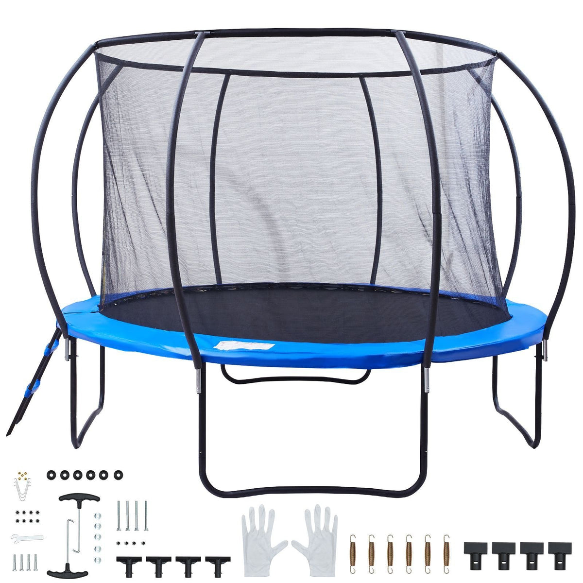 12FT Trampoline, 400 lbs Trampoline with Enclosure Net, Ladder, and Curved Pole, Heavy Duty Trampoline with Jumping Mat and Spring Cover Padding, Outdoor Recreational Trampolines for Kids Adults