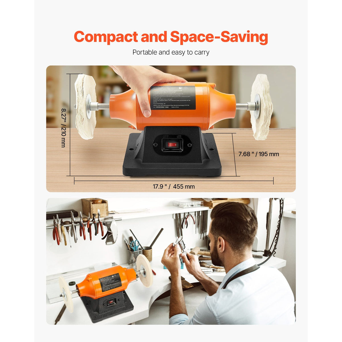 1/2HP Bench Buffer Polisher, 6-inch Bench Polishing Buffing Machine, 3450RPM Single Speed Benchtop Polisher with 2PCS Cloth Wheels & Cast Iron Base for Metal, Jewelry, Wood Polishing