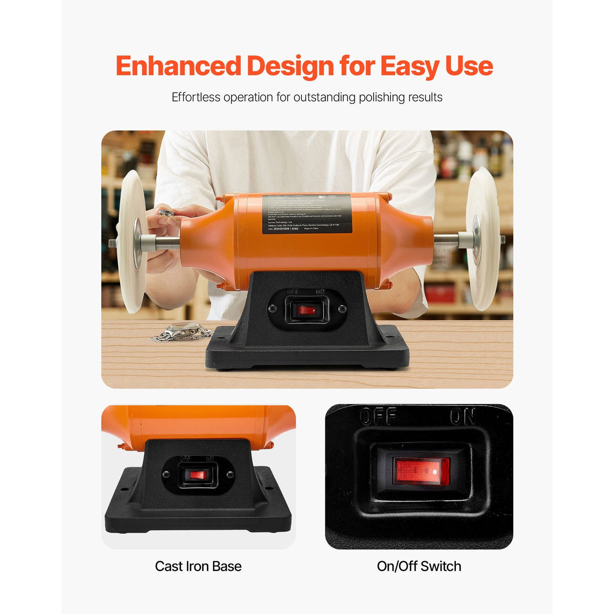 1/2HP Bench Buffer Polisher, 6-inch Bench Polishing Buffing Machine, 3450RPM Single Speed Benchtop Polisher with 2PCS Cloth Wheels & Cast Iron Base for Metal, Jewelry, Wood Polishing