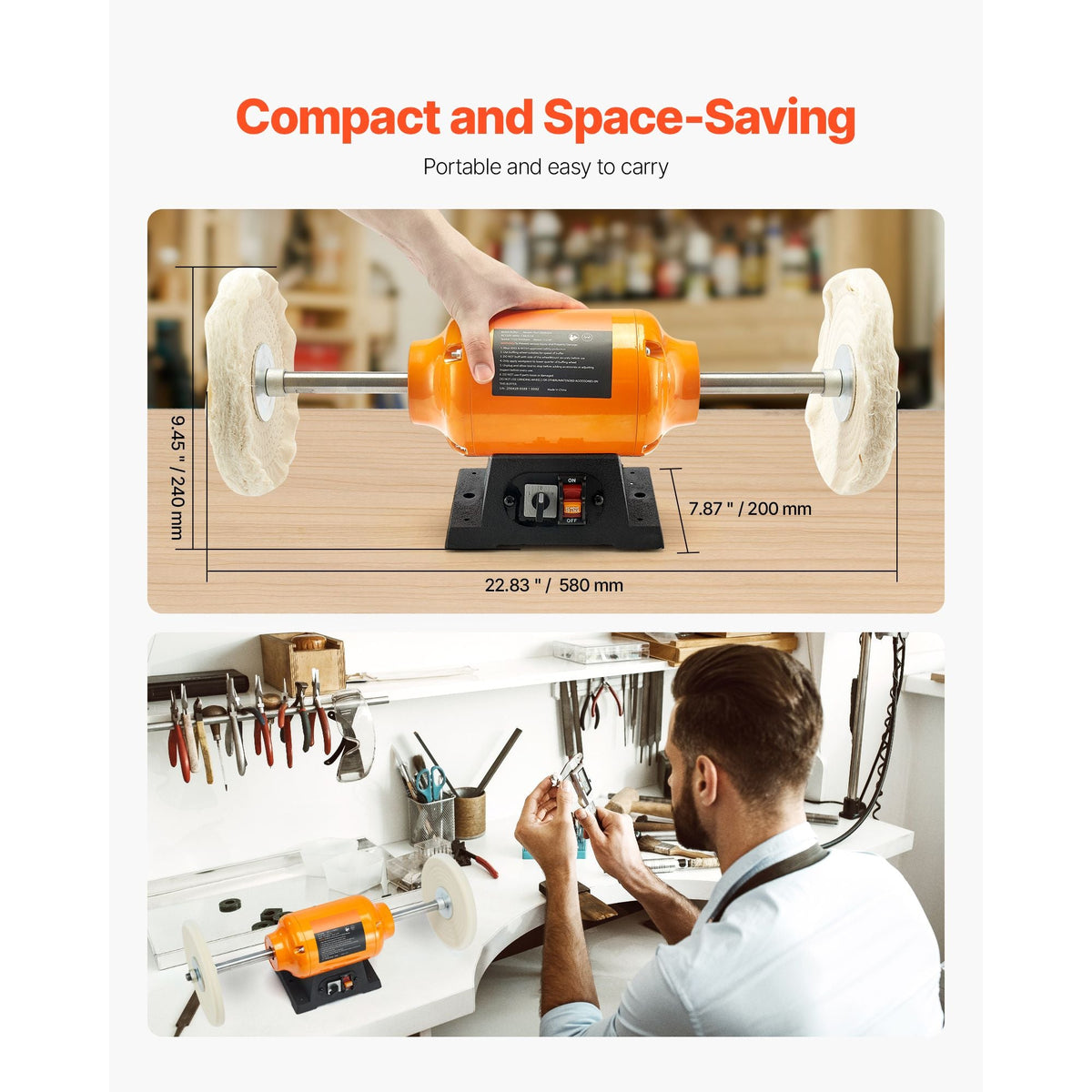 1/2HP Bench Buffer Polisher, 8-inch Bench Polishing Buffing Machine, 1725RPM/3450RPM Dual Speed Benchtop Polisher with 2PCS Cotton Wheels & Cast Iron Base for Metal, Jewelry, Wood Polishing