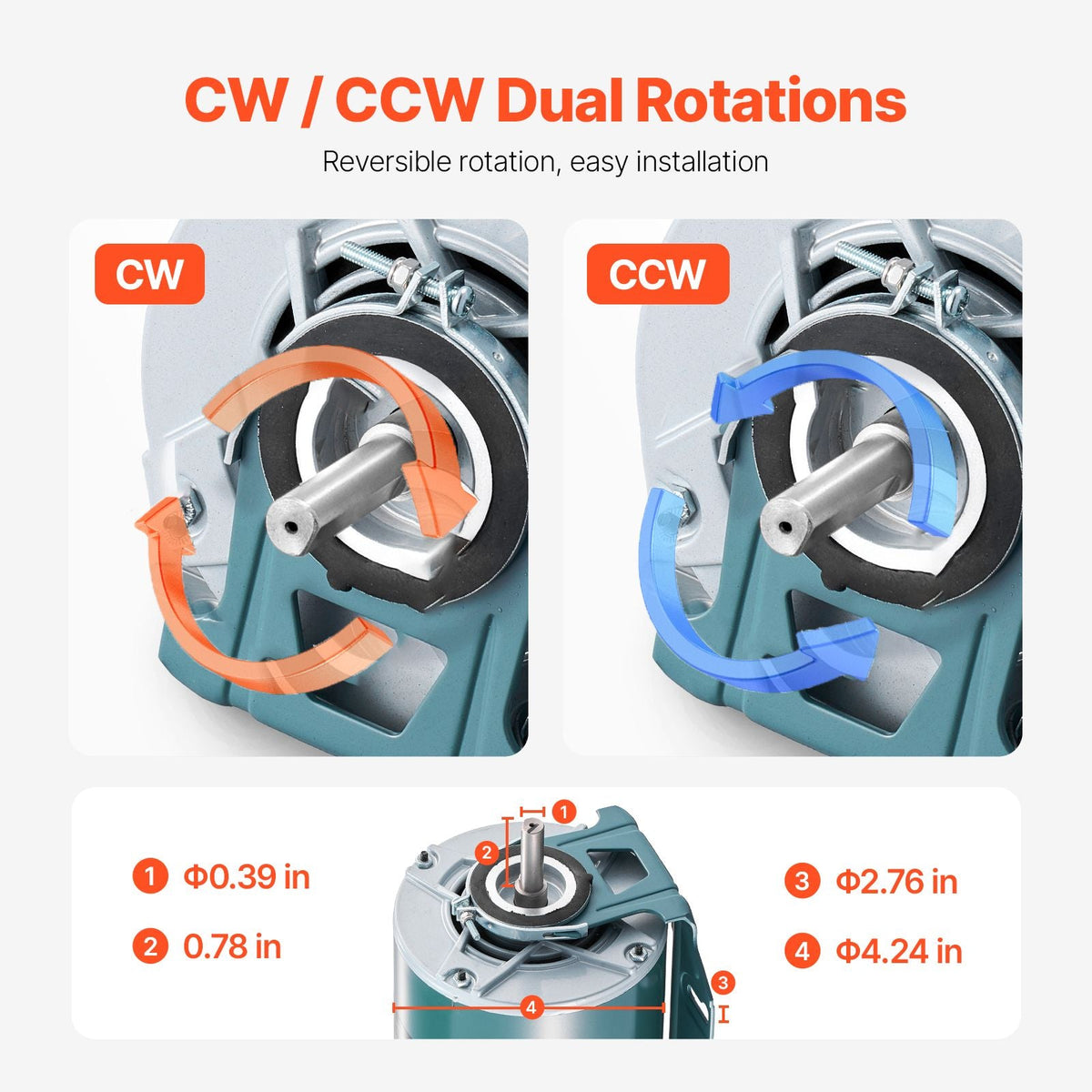 1/2HP Furnace Blower Motor 1720RPM, 115V 7.1A Belt Drive Blower Motor Single Phase - 0.5" Shaft Diameter, 1.6" Shaft Length, CW/CCW Rotation
