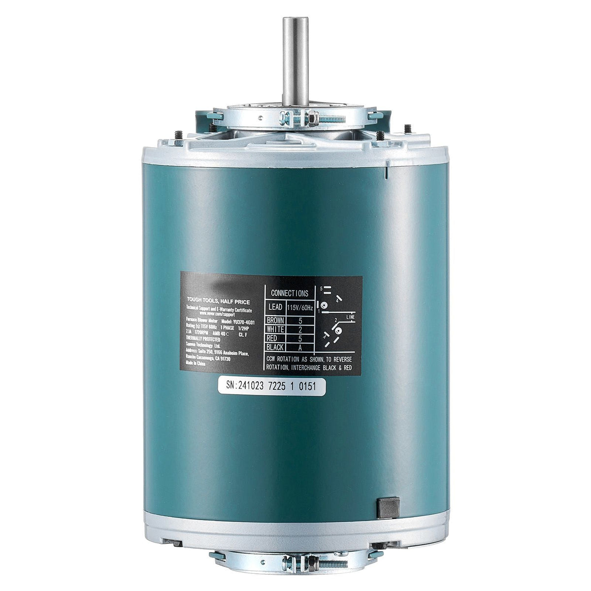 1/2HP Furnace Blower Motor 1720RPM, 115V 7.1A Belt Drive Blower Motor Single Phase - 0.5" Shaft Diameter, 1.6" Shaft Length, CW/CCW Rotation