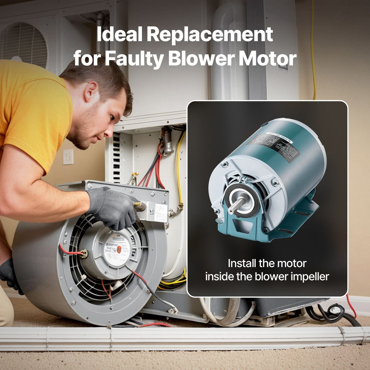 1/2HP Furnace Blower Motor 1720RPM, 115V 7.1A Belt Drive Blower Motor Single Phase - 0.5" Shaft Diameter, 1.6" Shaft Length, CW/CCW Rotation