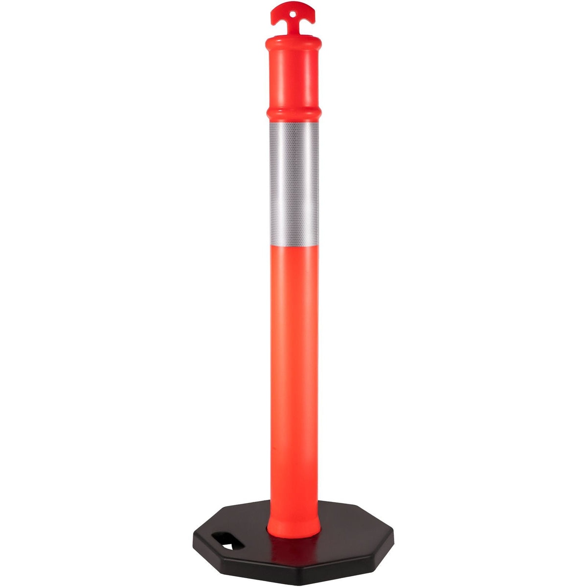 12Pack Traffic Delineator Posts 44 Inch Height, Channelizer Cones Post Kit 10 inch Reflective Band, Delineators Post with Rubber Base 16 inch for Construction Sites, Facility Management etc.