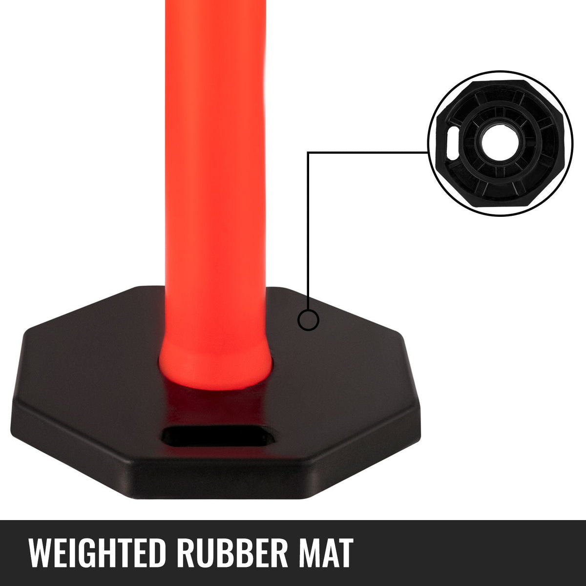 12Pack Traffic Delineator Posts 44 Inch Height, Channelizer Cones Post Kit 10 inch Reflective Band, Delineators Post with Rubber Base 16 inch for Construction Sites, Facility Management etc.