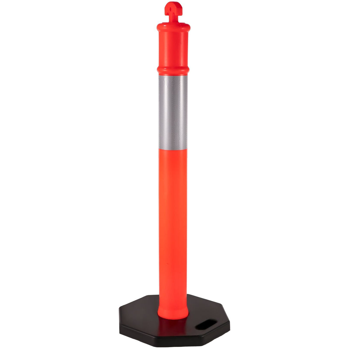 12Pack Traffic Delineator Posts 44 Inch Height, Channelizer Cones Post Kit 10 inch Reflective Band, Delineators Post with Rubber Base 16 inch for Construction Sites, Facility Management etc.
