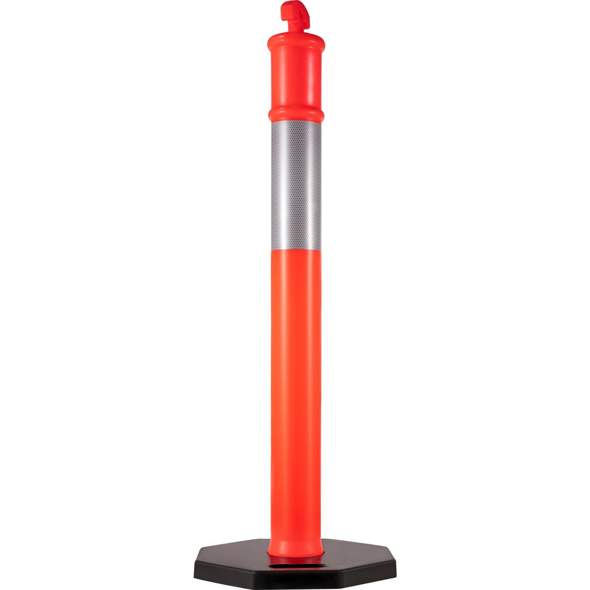 12Pack Traffic Delineator Posts 44 Inch Height, Channelizer Cones Post Kit 10 inch Reflective Band, Delineators Post with Rubber Base 16 inch for Construction Sites, Facility Management etc.