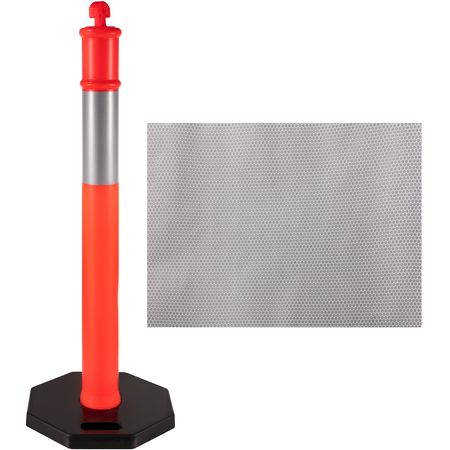 12Pack Traffic Delineator Posts 44 Inch Height, Channelizer Cones Post Kit 10 inch Reflective Band, Delineators Post with Rubber Base 16 inch for Construction Sites, Facility Management etc.