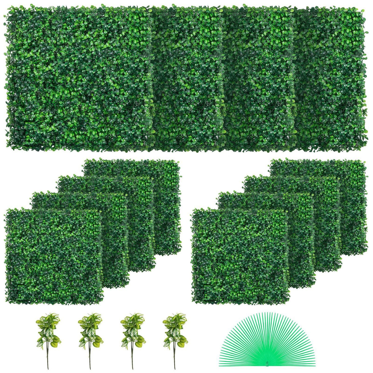 12PCS 20x20inch Artificial Boxwood Panels,Boxwood Hedge Wall Panels,Artificial Grass Backdrop Wall 1.6\",Privacy Hedge Screen UV Protected for Outdoor Indoor Garden Fence Backyard