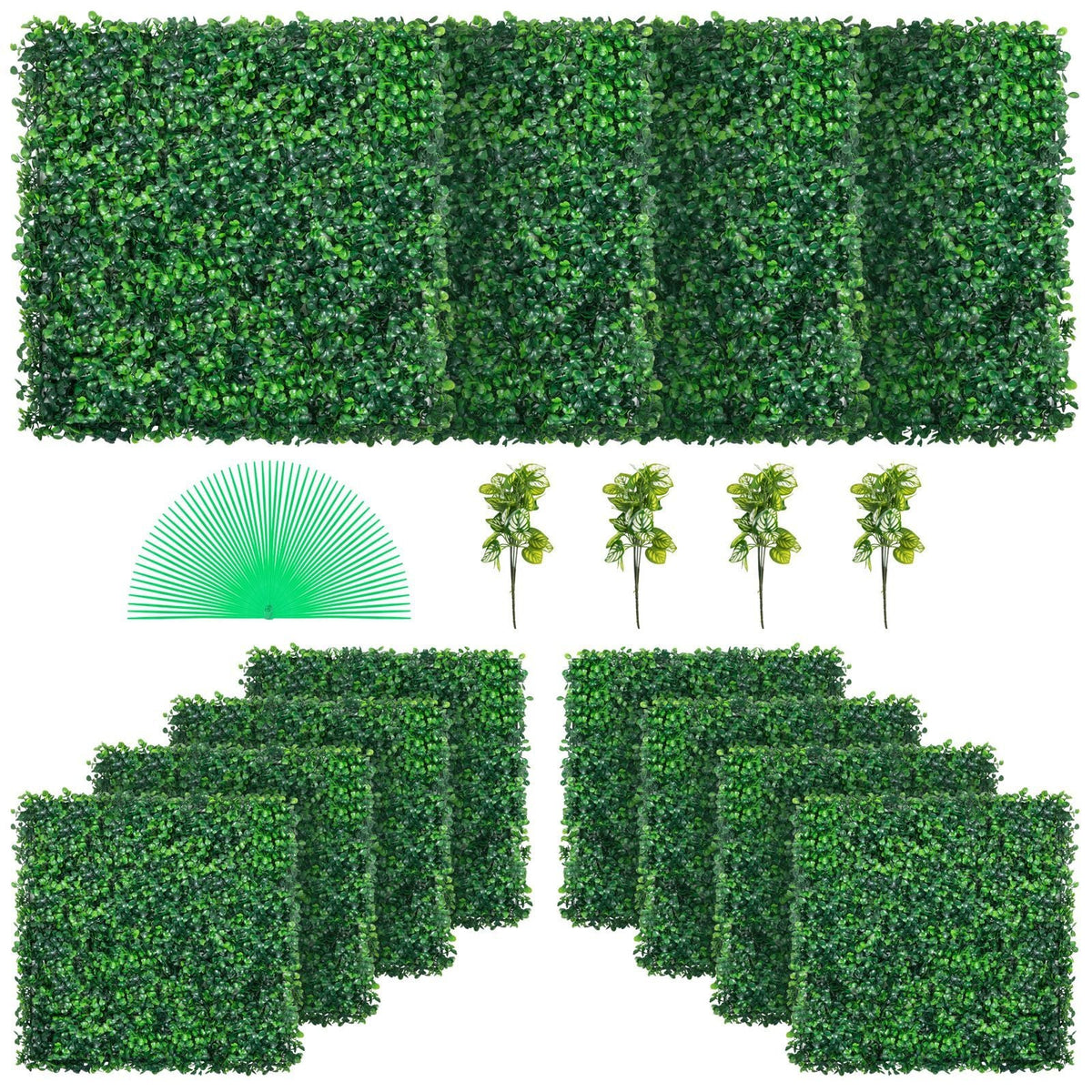 12PCS 20x20inch Artificial Boxwood Panels,Boxwood Hedge Wall Panels,Artificial Grass Backdrop Wall 1.6\",Privacy Hedge Screen UV Protected for Outdoor Indoor Garden Fence Backyard
