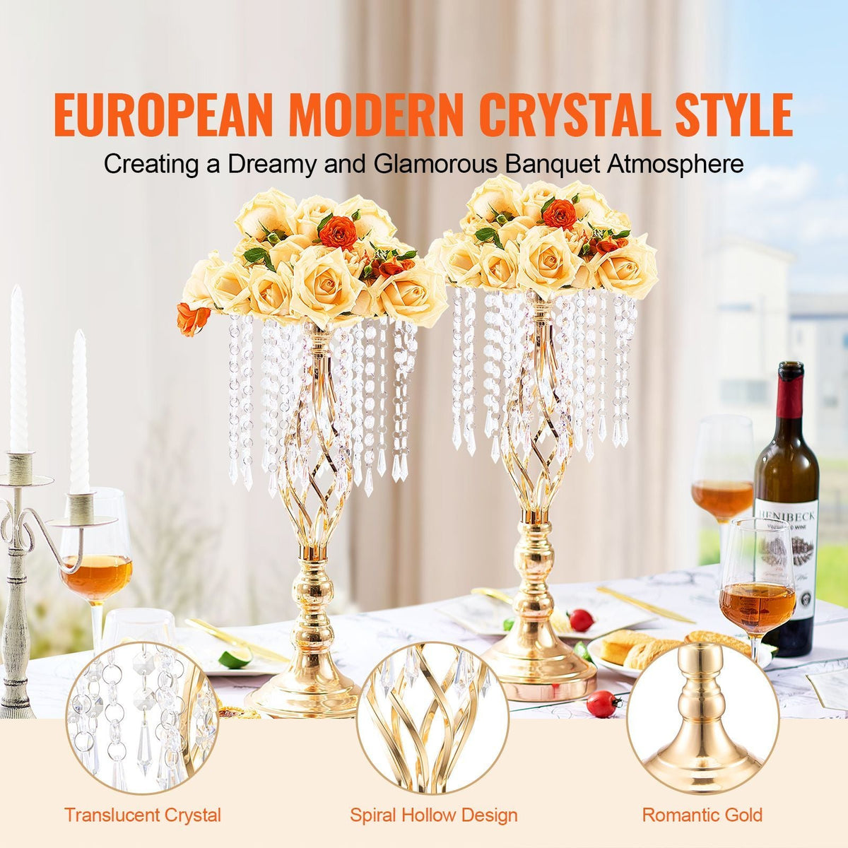 12PCS 49cm/19.3' Tall Crystal Wedding Flower Stand, Metal Wedding Centerpiece Vase, Gold Flower Holders Floral Display Rack for Tables Wedding Dinner Party, Ceremony Birthday Event Decor