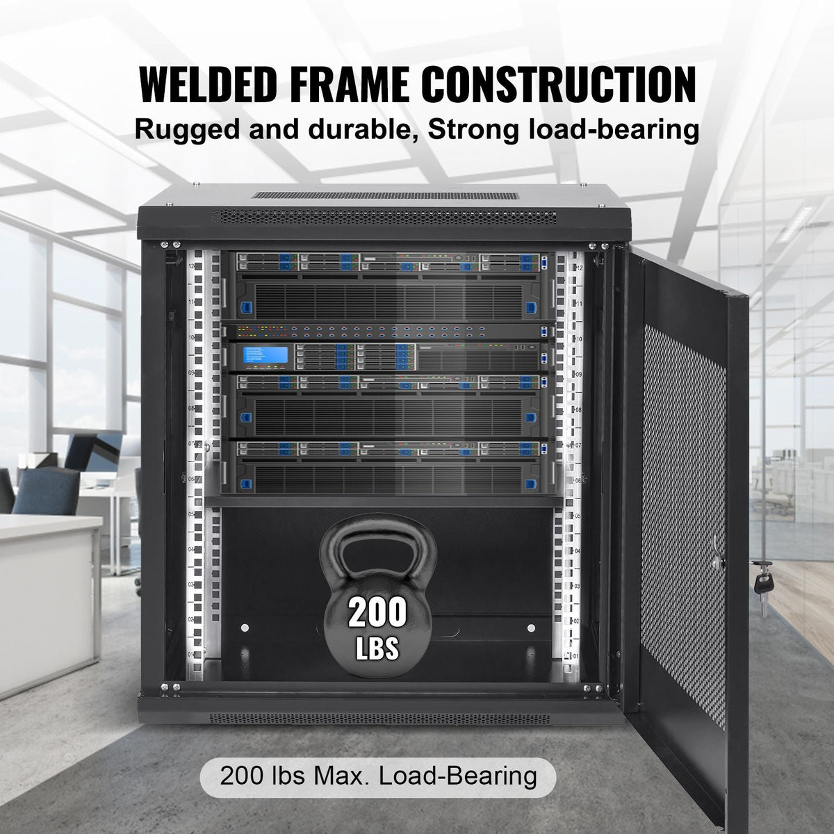 12U Wall Mount Server Cabinet, 15.5'' Depth, Network Rack Enclosure, Supports up to 200 lbs, Secure Locking System, Ideal for IT Hardware, Audio/Video Components