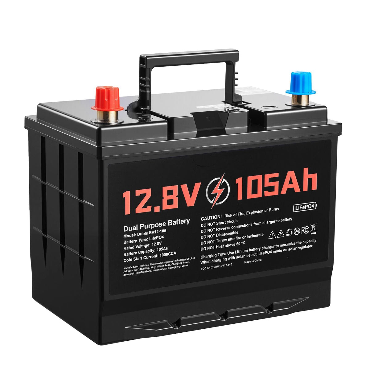 12V 105Ah Dual Purpose LiFePO4 Lithium Battery, 1000 CCA Group 24, Lithium-ion Starter Battery Plus Deep Cycle, Built-in Smart BMS, Car Start-Stop, for Automotive, Trolling Motor, Marine, RV