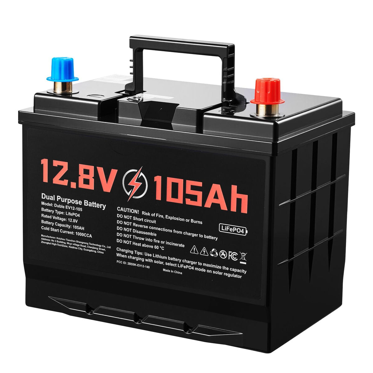 12V 105Ah Dual Purpose LiFePO4 Lithium Battery, 1000 CCA Group 24, Lithium-ion Starter Battery Plus Deep Cycle, Built-in Smart BMS, Car Start-Stop, for Automotive, Trolling Motor, Marine, RV