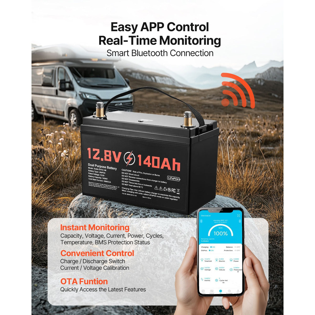 12V 140Ah Dual Purpose LiFePO4 Lithium Battery, 1000 CCA Group 31, Lithium-ion Starter Battery Plus Deep Cycle, Built-in Smart BMS, Car Start-Stop, for Automotive, Trolling Motor, Marine, RV