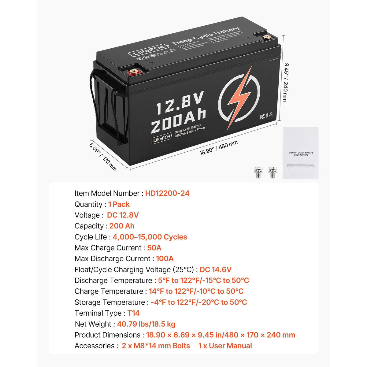 12V 200Ah LiFePO4 Battery, Up to 15000 Cycles, Deep Cycle Lithium Iron Phosphate Battery with Built-in BMS, Low Temperature Protection, 10 Years Lifetime, for Solar Off-Grid Home Energy Storage