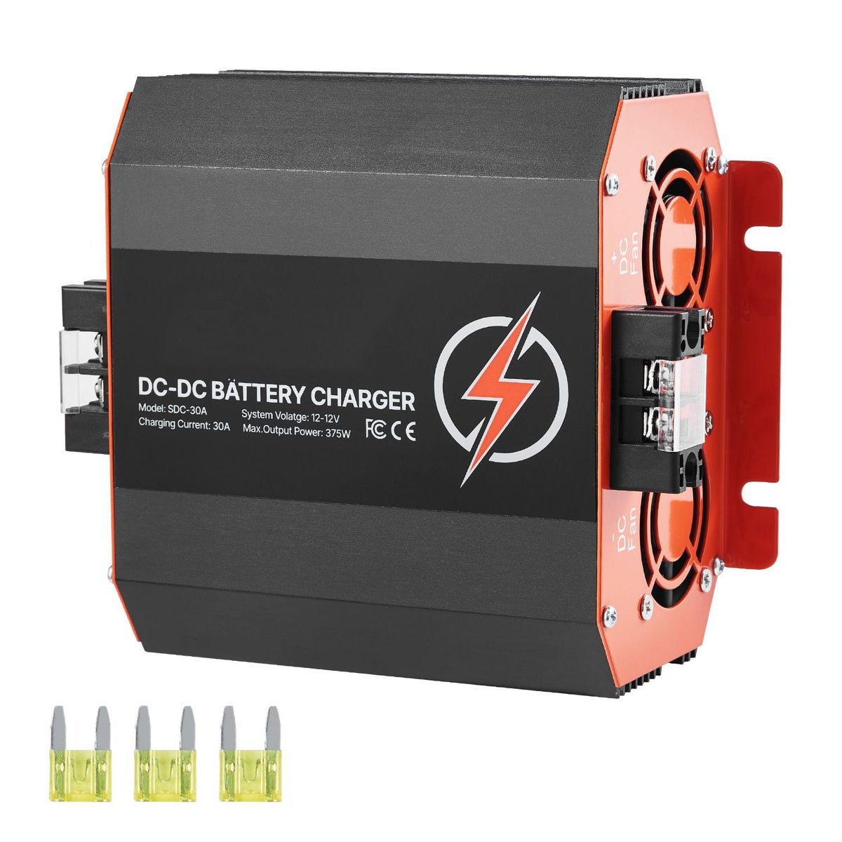 12V 30A DC to DC Battery Charger, 375W, On-Board Battery Charger for Lead-Acid, Lithium, AGM, GEL, and Flooded Batteries, Smart Multi-Stage Charging, for RVs, Commercial Vehicles, Boats, Yachts