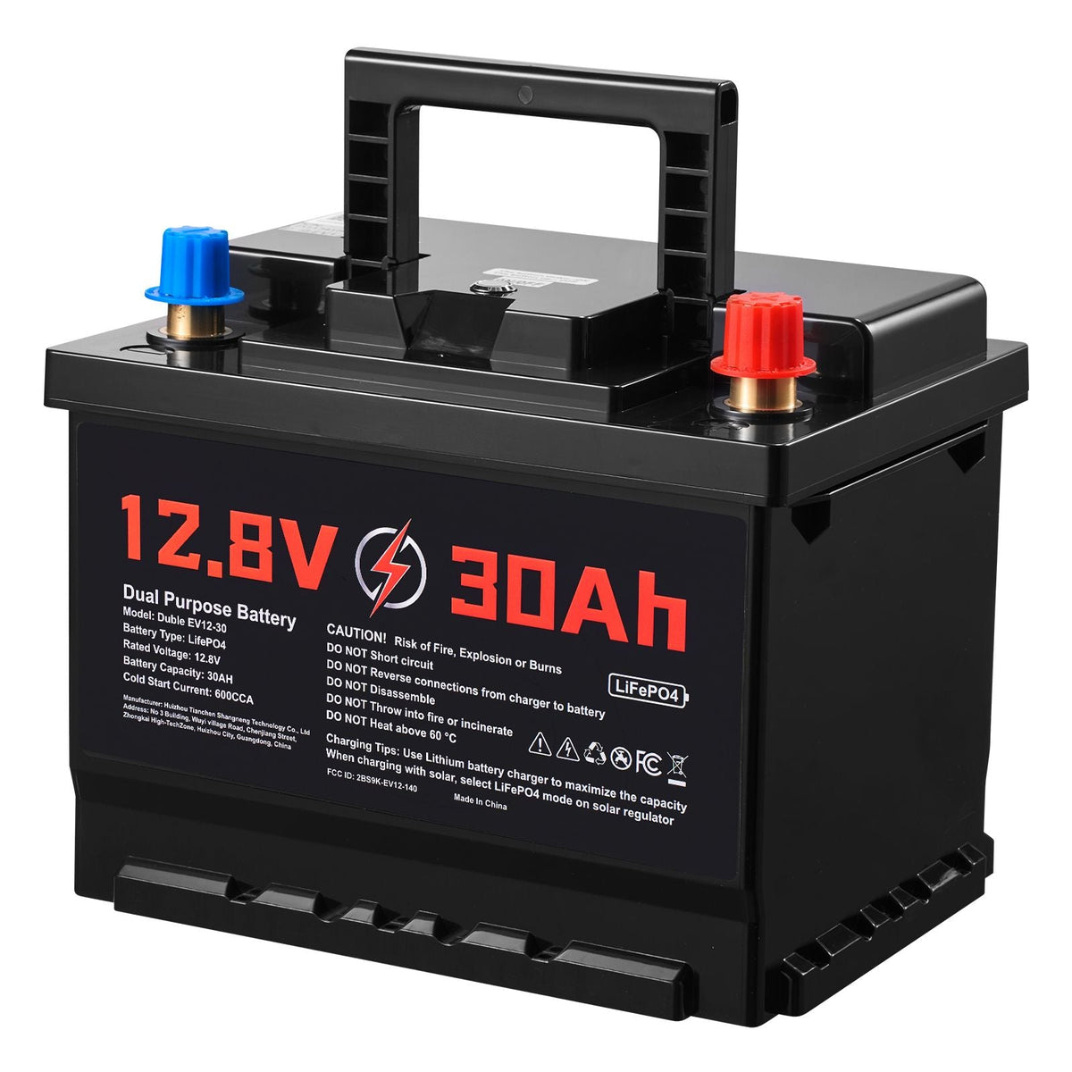 12V 30Ah Dual Purpose LiFePO4 Lithium Battery, 600 CCA Group 47, Car Start-Stop Lithium-ion Starter Battery Plus Deep Cycle, Built-in Smart BMS, for Automotive, Trolling Motor, Engine Starting