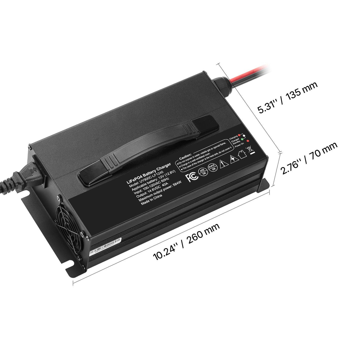 12V 40A Lithium Battery Charger, 14.6V, AC-DC LiFePO4 Smart Charger, with Anderson Connector, LED Indicator, 0V Activation, for Lithium LiFePO4 Deep Cycle Rechargeable Batteries of Boat, RV
