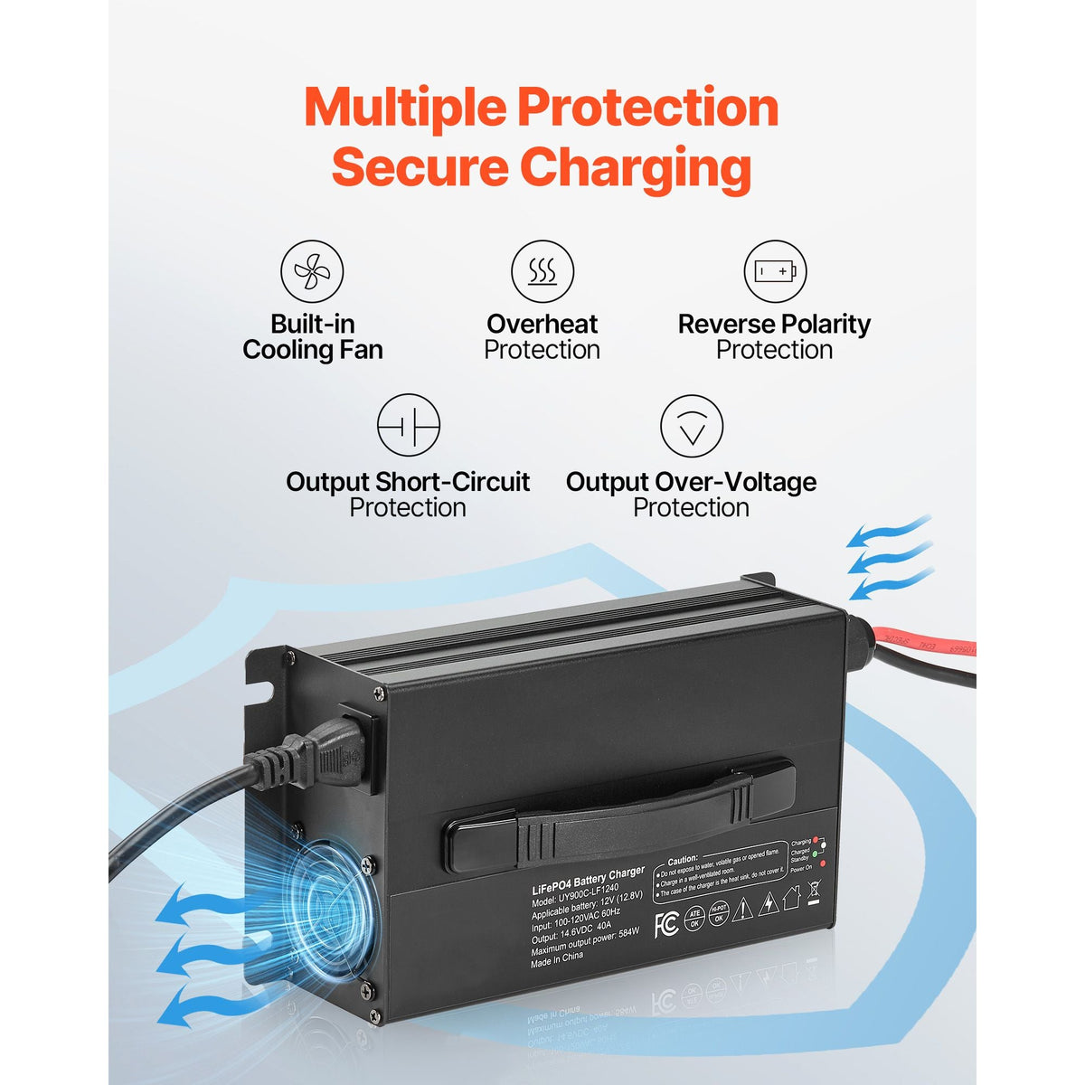 12V 40A Lithium Battery Charger, 14.6V, AC-DC LiFePO4 Smart Charger, with Anderson Connector, LED Indicator, 0V Activation, for Lithium LiFePO4 Deep Cycle Rechargeable Batteries of Boat, RV