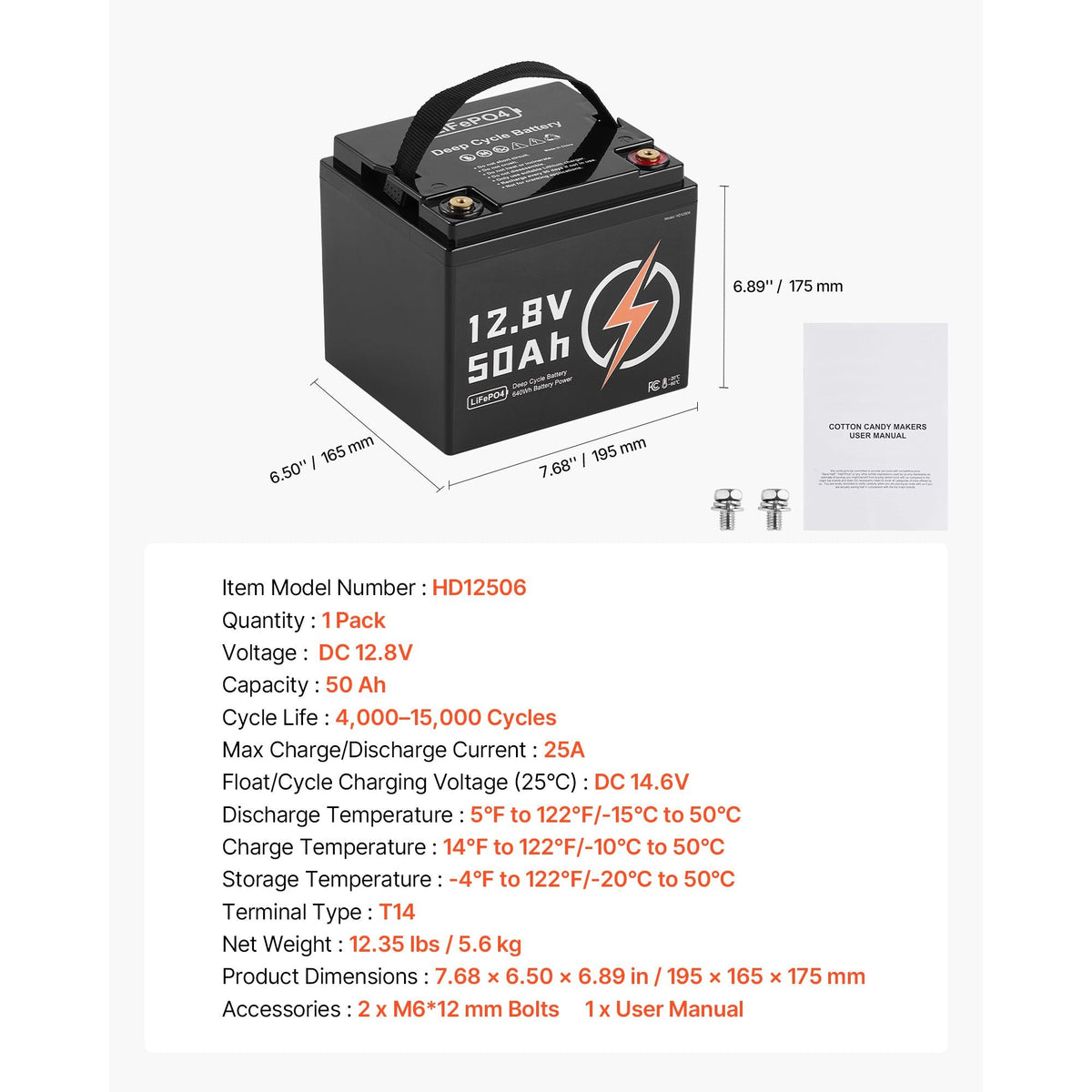 12V 50Ah LiFePO4 Battery, Up to 15000 Cycles, Deep Cycle Lithium Iron Phosphate Battery with Built-in BMS, Low Temperature Protection, 10 Years Lifetime, for Solar Off-Grid Home Energy Storage