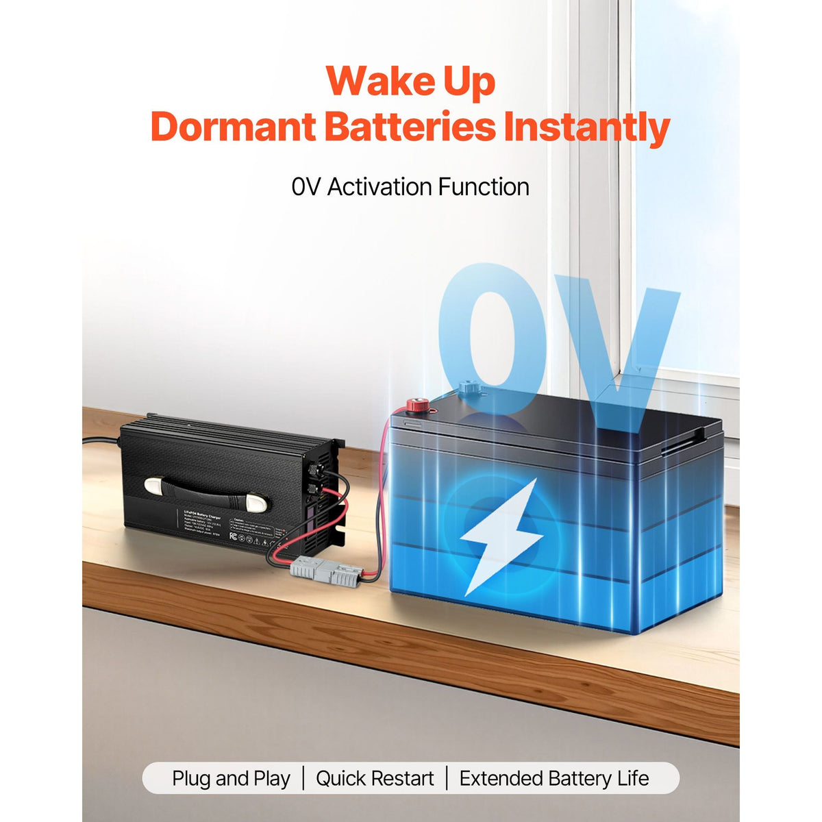 12V 60A Lithium Battery Charger, 14.6V, AC-DC LiFePO4 Smart Charger, with Anderson Connector, LED Indicator, 0V Activation, for Lithium LiFePO4 Deep Cycle Rechargeable Batteries of Boat, RV
