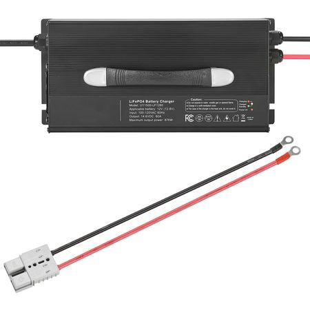 12V 60A Lithium Battery Charger, 14.6V, AC-DC LiFePO4 Smart Charger, with Anderson Connector, LED Indicator, 0V Activation, for Lithium LiFePO4 Deep Cycle Rechargeable Batteries of Boat, RV