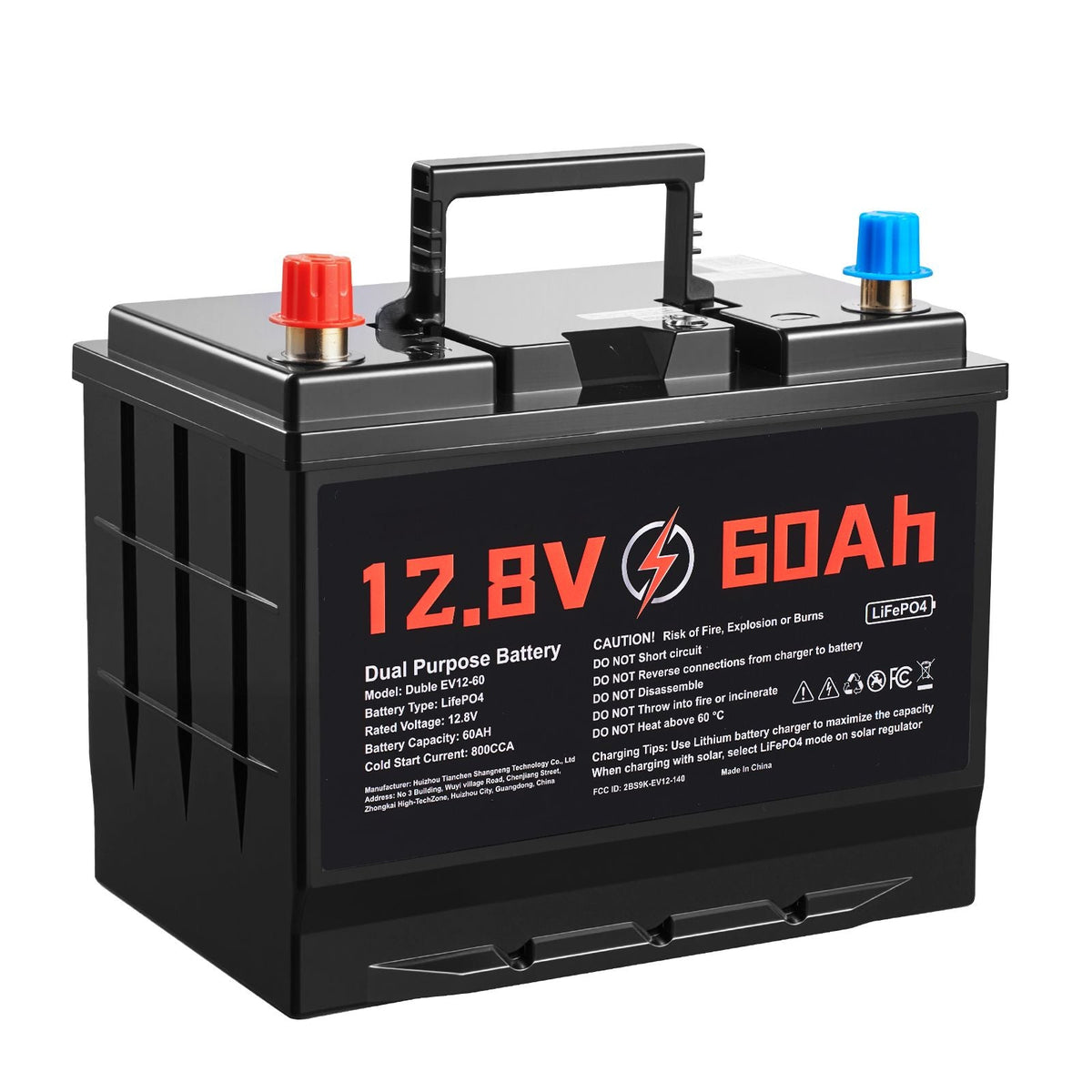 12V 60Ah Dual Purpose LiFePO4 Lithium Battery, 800 CCA Group 24, Lithium-ion Starter Battery Plus Deep Cycle, Built-in Smart BMS, Car Start-Stop, for Automotive, Trolling Motor, Engine Starting