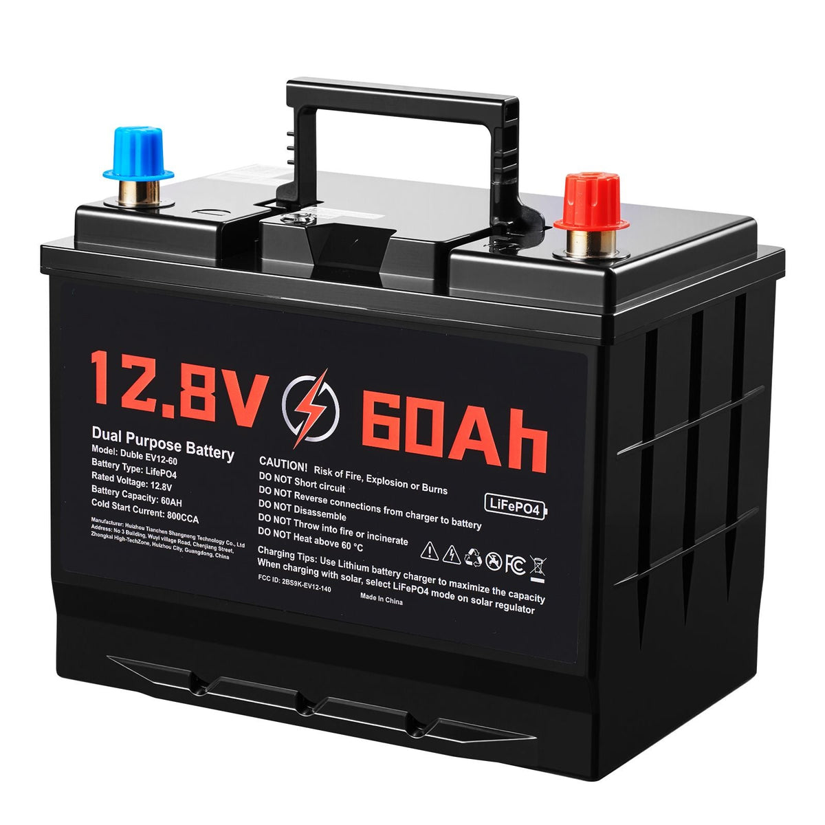 12V 60Ah Dual Purpose LiFePO4 Lithium Battery, 800 CCA Group 24, Lithium-ion Starter Battery Plus Deep Cycle, Built-in Smart BMS, Car Start-Stop, for Automotive, Trolling Motor, Engine Starting