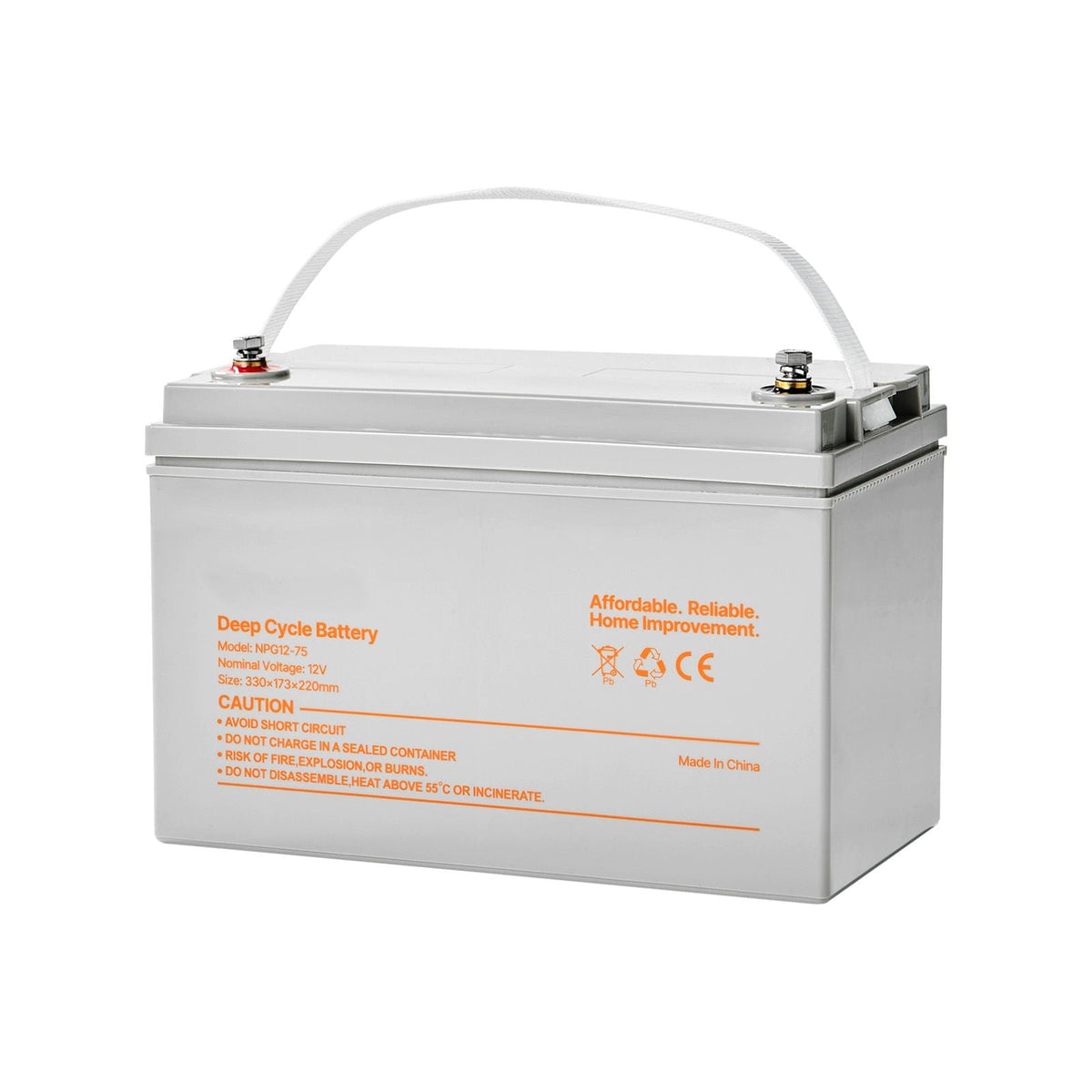 12V 75Ah Deep Cycle Battery, Sealed AGM Technology, Rechargeable Lead Acid AGM Battery, Backup Replacement for Scooters, Electric Mobility Wheelchair, Solar System Off-Grid Home Energy Storage