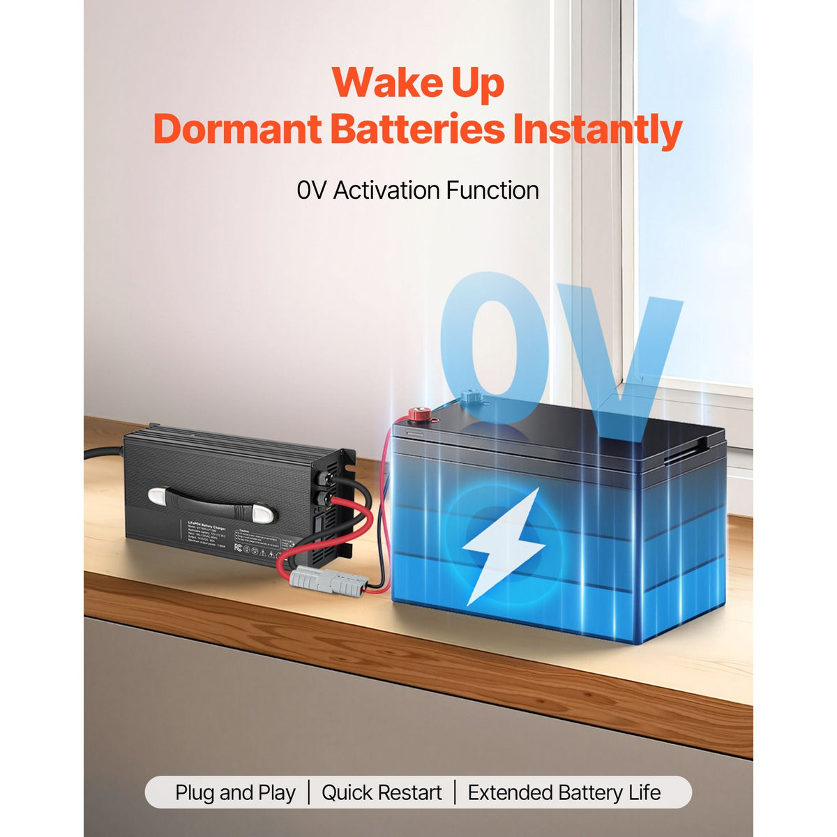 12V 80A Lithium Battery Charger, 14.6V, AC-DC LiFePO4 Smart Charger, with Anderson Connector, LED Indicator, 0V Activation, for Lithium LiFePO4 Deep Cycle Rechargeable Batteries of Boat, RV