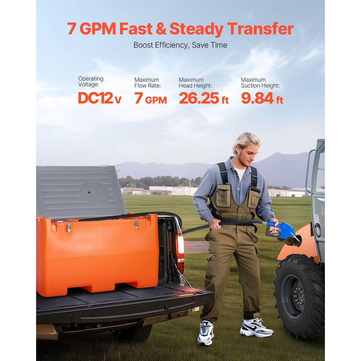12V DEF Transfer Pump Kit, 7 GPM, Diaphragm Irrigation Self Priming Electric Water Pump, with 48 Gallon Tank, Automatic Nozzle, 9.84 ft Hose, 26.25 ft Lift, for Diesel Exhaust Fluid Urea Liquid