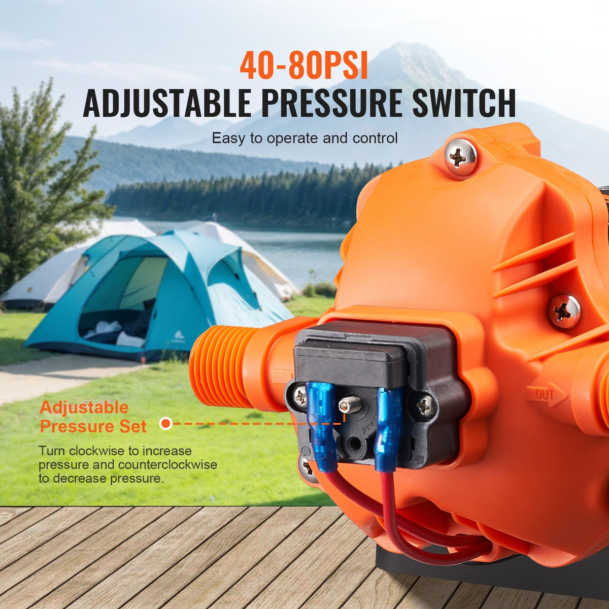 12V Diaphragm Pump, 1.8 GPM (6.81 L/min), 3-Chamber 12 Volt DC Water Pump with Automatic Pressure Switch 40-100 PSI Adjustable, 60 PSI, 1/2'' MNPT Port, for RV Yacht Food Truck Camper Marine
