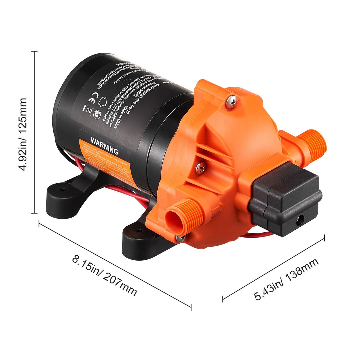 12V Diaphragm Pump, 1.8 GPM (6.81 L/min), 3-Chamber 12 Volt DC Water Pump with Automatic Pressure Switch 40-100 PSI Adjustable, 60 PSI, 1/2'' MNPT Port, for RV Yacht Food Truck Camper Marine