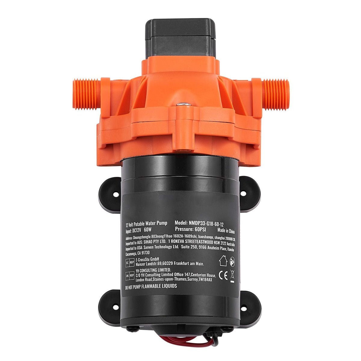12V Diaphragm Pump, 1.8 GPM (6.81 L/min), 3-Chamber 12 Volt DC Water Pump with Automatic Pressure Switch 40-100 PSI Adjustable, 60 PSI, 1/2'' MNPT Port, for RV Yacht Food Truck Camper Marine
