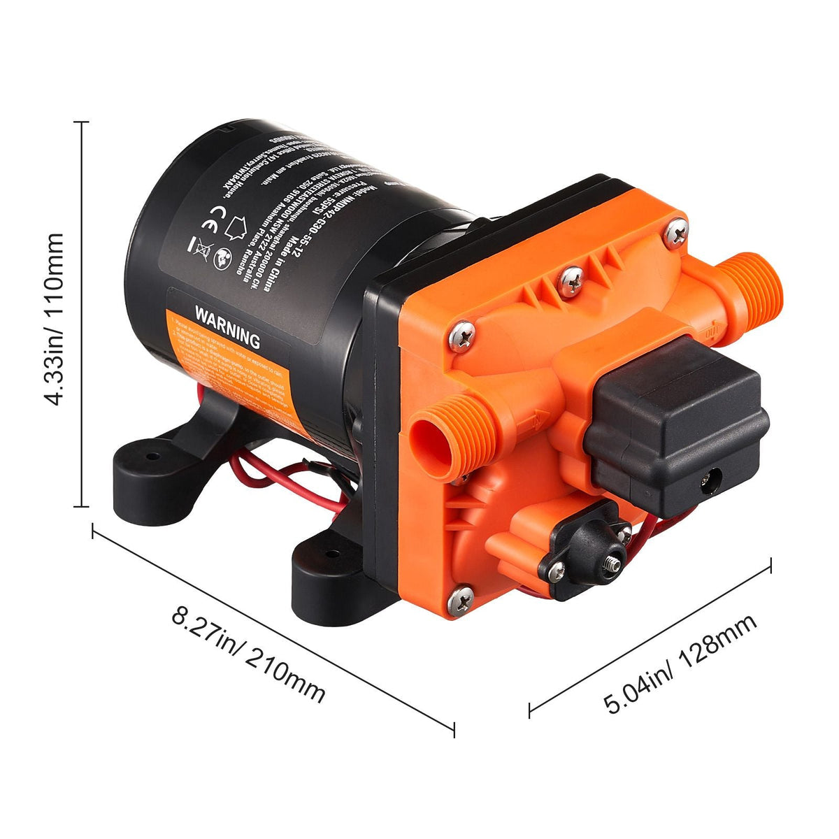 12V Diaphragm Pump, 3 GPM (11.36 L/min), 4-Chamber 12 Volt DC Water Pump with Automatic Pressure Switch 40-100 PSI Adjustable, 55 PSI, 1/2'' MNPT Port, for RV Yacht Food Truck Camper Marine