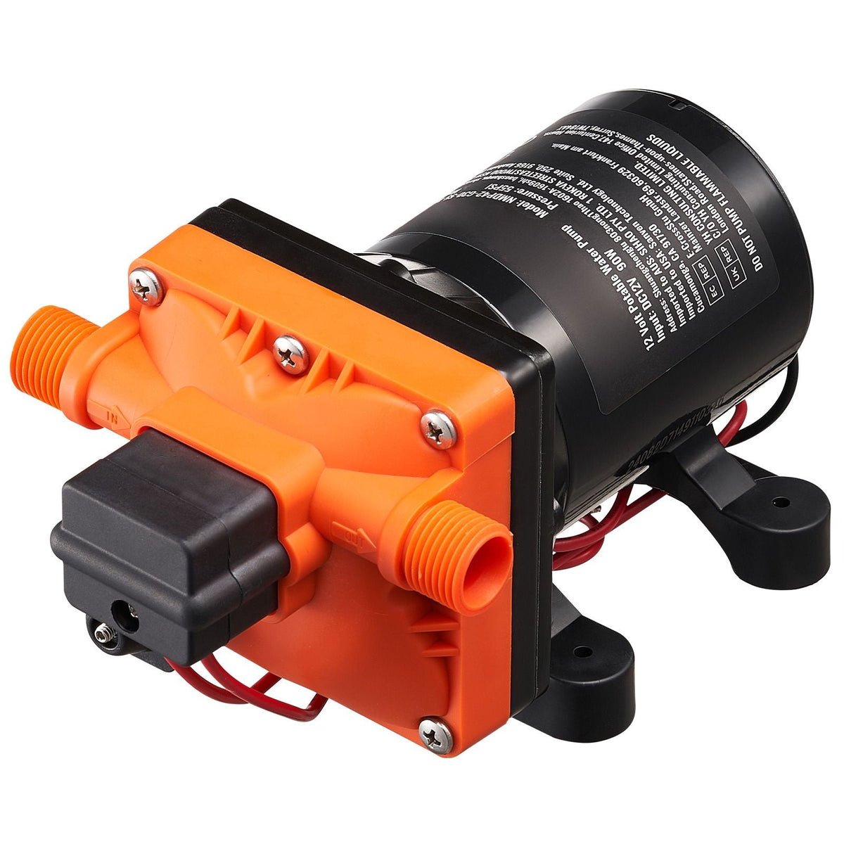 12V Diaphragm Pump, 3 GPM (11.36 L/min), 4-Chamber 12 Volt DC Water Pump with Automatic Pressure Switch 40-100 PSI Adjustable, 55 PSI, 1/2'' MNPT Port, for RV Yacht Food Truck Camper Marine